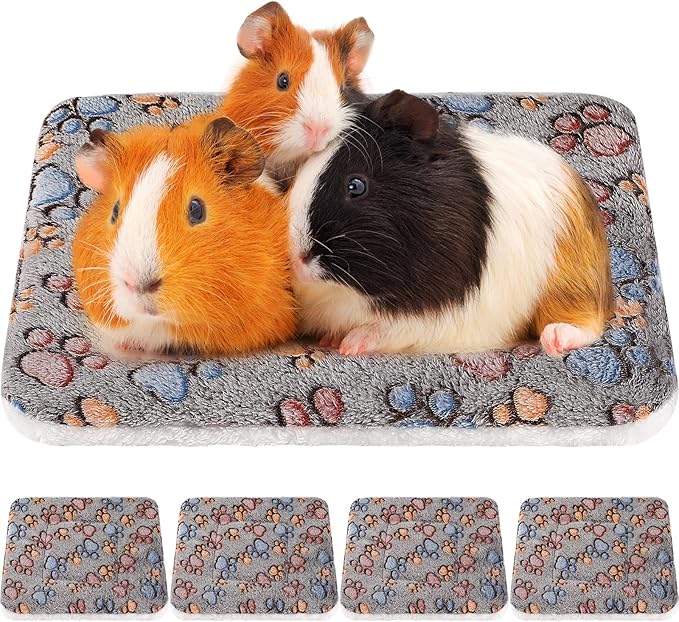 Tuanse 4 Pack Ultra Soft Dog Cat Bed Mat with Cute Prints Reversible Fleece Dog Crate Kennel Pad Cozy Washable Thickened Hamster Guinea Pig Pet Bed Mat for Small Animals(13 x 10 Inches,Gray)