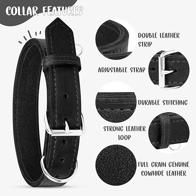 Riparo Dog Collar - Genuine Leather Dog Collars - Heavy Duty Dog Collars for Medium Large and Extra Large Dog Breeds (XXL: 1.75” Wide for 26” - 31” Neck, Black)