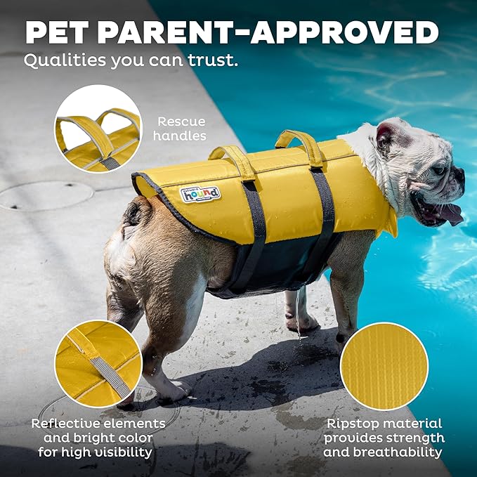 Outward Hound Granby Splash Dog Life Jacket, High-Buoyancy Dog Life Vest for Swimming, Boating, and Water Safety, Medium, Yellow
