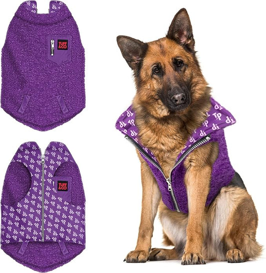Tuff Pupper Reversible Fleece Sweater Vest for Dogs | Lightweight Comfortable Insulated Jacket | Front Zip Closure | Machine Washable | Built-in Leash Hole | Sizes for All Breeds (XL, Purple)