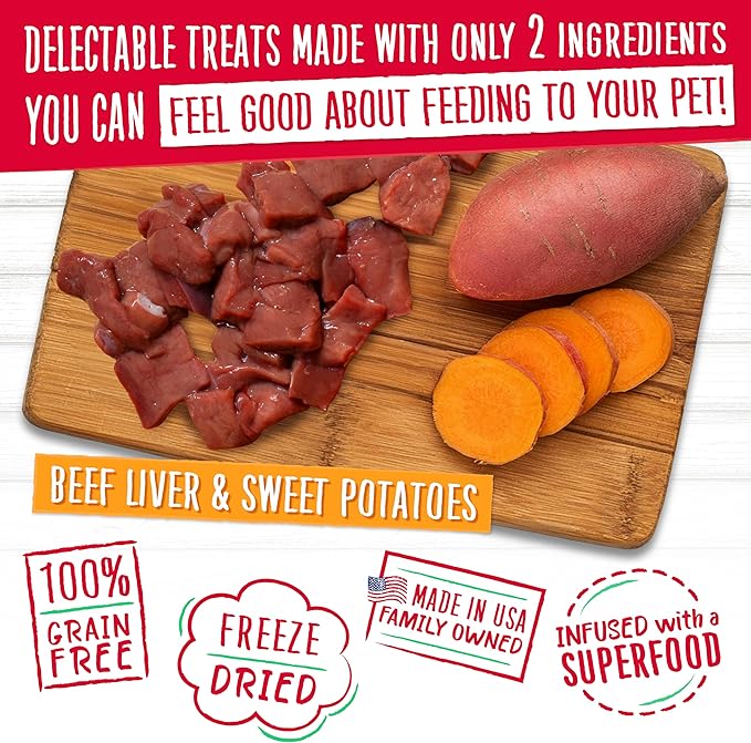 Charlee Bear Grain Free Meaty Bites Freeze Dried Dog Treats with Probiotics, Puppy Training Snacks, Soft Dog Bites Beef Liver with Sweet Potato, 2.25 oz Bags (2), Made USA