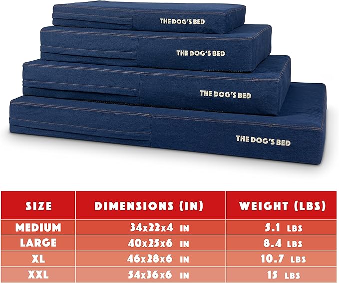 The Dog’s Bed Orthopedic Memory Foam Dog Bed, XXL Blue Denim, Pain Relief for Arthritis, Hip & Elbow Dysplasia, Post Surgery, Lameness, Supportive, Calming, Waterproof Washable Cover
