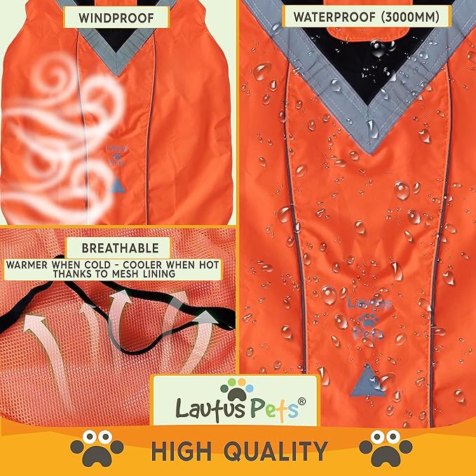 Dog Rain Coat - Waterproof, Reflective, Bright Orange with Leash Hole (2XL, Orange)