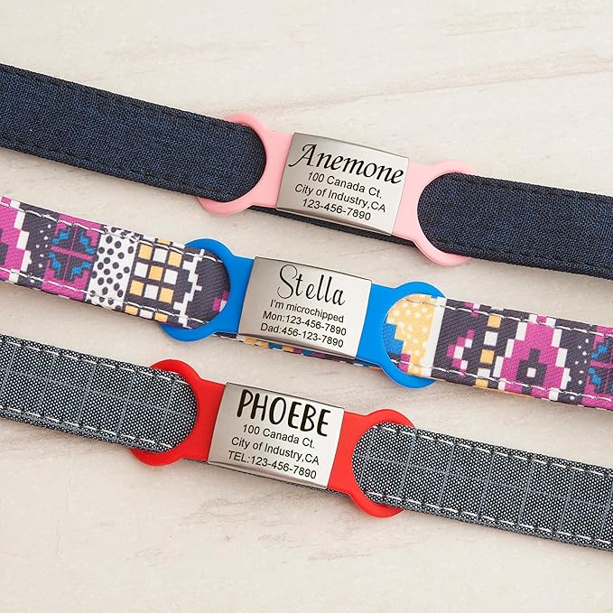 Anavia Slide On Silent Pet ID Tags, S/M/L/XL Personalized Multi-Color Silicone Band Cat Dog Name Tags, Customized Engraved Stainless Steel, Chew-Proof Quiet Dog Collar Tags (Large, White)