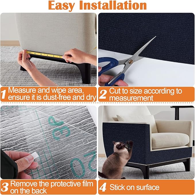 Cat Scratch Furniture Protector - 138" x 17" Trimmable Self-Adhesive Cats Claws Scratch Pads, DIY Cat Climbing Couch Protector for Scratch Post Cat Tree Replacement Indoor (Dark Blue)