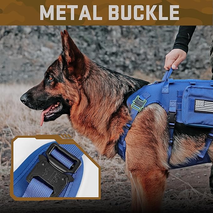 Forestpaw Dog Harness Medium Sized,Tactical Dog Harness with Handle,No Pull Military Style Service Dog Vest with Pockets Adjustable for Medium Large Dogs,Blue,Chest 19.5-41.5"