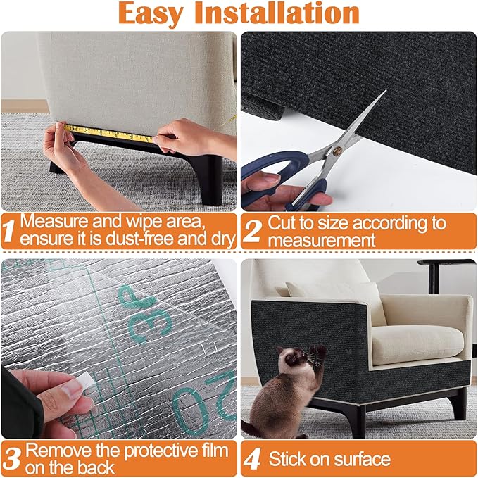 Cat Scratch Furniture Protector - 118" x 15.8" Trimmable Self-Adhesive Cats Claws Scratch Pads, DIY Cat Climbing Couch Protector for Scratch Post Cat Tree Replacement Indoor (Black)