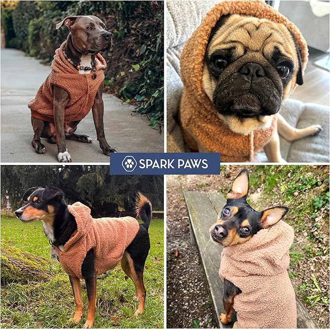 Spark Paws Teddy Dog Sweater, Sherpa Vest with Warm Fleece Lining, Winter Coat Suitable for Small Medium Large XL XXL Breeds - Brown - 3XL