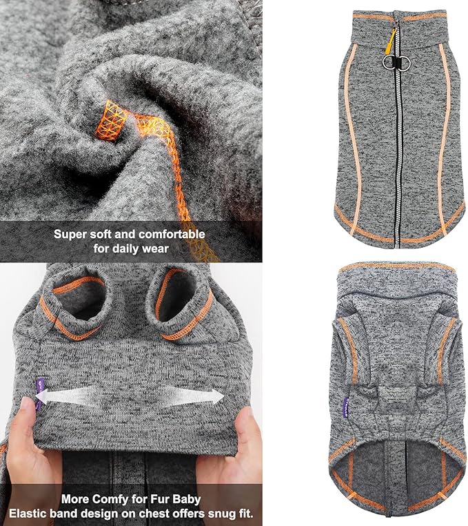 cyeollo Dog Jacket Fleece Jackets with Reflective Strip and Dual D Ring Zipper Winter Coats for Small Dog Clothes Pet Clothes Apparel