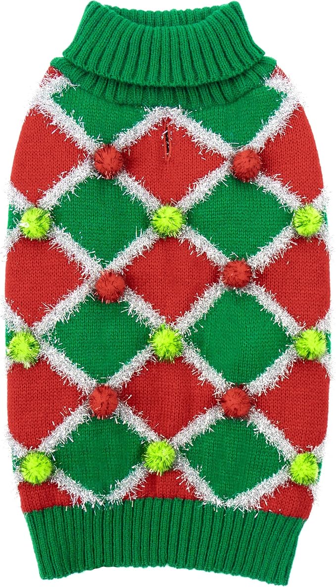Cyeollo Large Dog Turtleneck Sweater - Christmas Green Medium Knitted Pullover for Large Dogs, Girls - Holiday Outfit