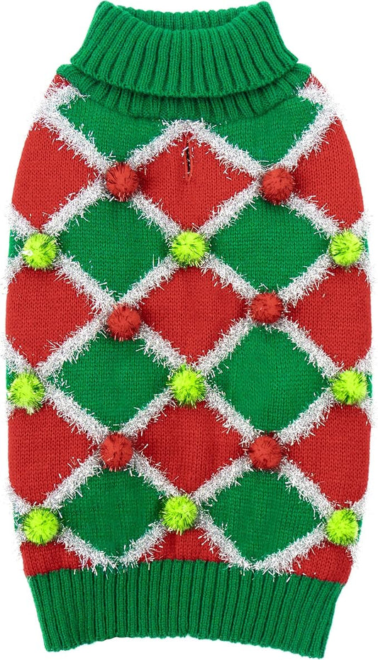 Cyeollo Large Dog Turtleneck Sweater - Christmas Green Medium Knitted Pullover for Large Dogs, Girls - Holiday Outfit