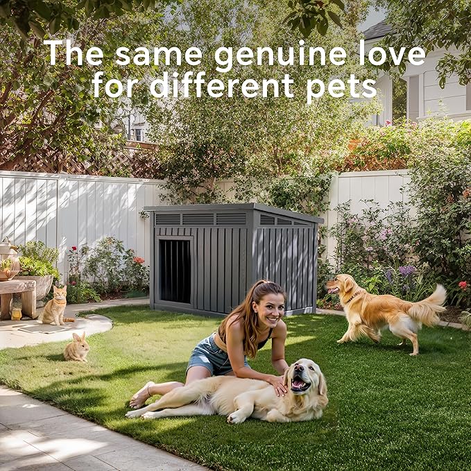 VIXZEN Dog House Indoor Outdoor,Waterproof Dog House for Small to Medium Dogs,Doghouse with Air Vents and Elevated Floor,Openable at The Top,Easy to Assemble and Clean,Black,32.2"×25.12"×24.13"