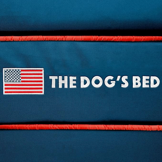 Replacement Outer Cover for The Dog's Bed Orthopedic Memory Foam Dog Bed. Washable Oxford Fabric, Medium (Blue with Red Piping USA Embroidery Flag)