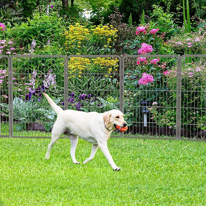 FXW Garden Fence Outdoor for The Yard – 40in(H) x 54.7ft(L) Heavy Duty Metal Animal Barrier for Dog and Rabbit, Decorative Dog Fence, 24 Panels, Silver