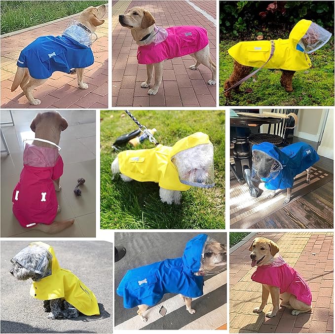 Waterproof Dog Raincoat, Adjustable Reflective Lightweight Pet Rain Clothes with Poncho Hood (X-Large, Blue)